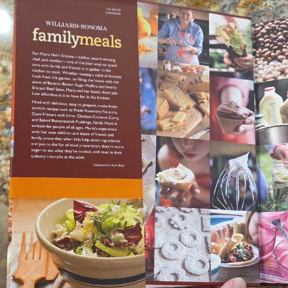 Williams Sonoma Family Meals Cookbook with Red and Orange Accents